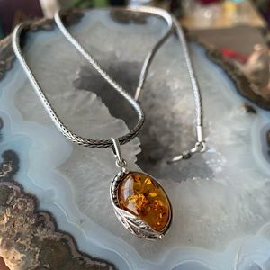 Baltic Amber w/ Braided Balinese chain solid 925